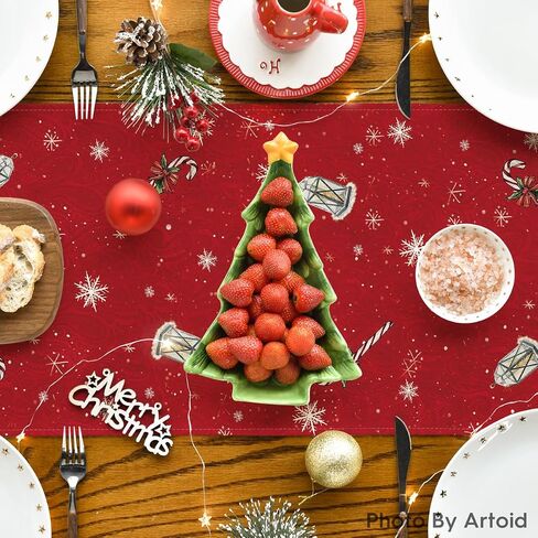Artoid Mode Xmas Tree Snowman Birds Christmas Table Runner, Seasonal Winter Holiday Kitchen Dining Table Decoration for Home Party Decor 13x72 Inch in Saudi Arabia