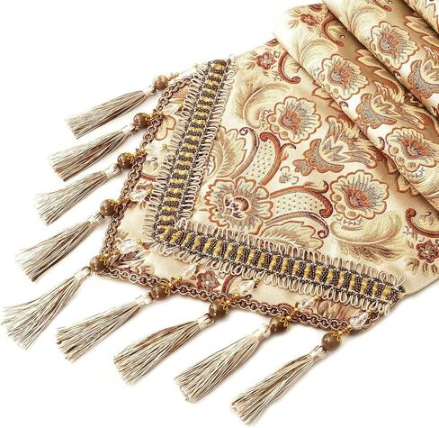 Grelucgo Large Luxury Thick Lined Damask Table Runners with Multi-Tassels (12x120 inch) in Saudi Arabia