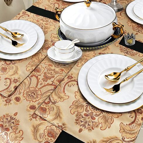 Grelucgo Large Luxury Thick Lined Damask Table Runners with Multi-Tassels (12x120 inch) in Saudi Arabia
