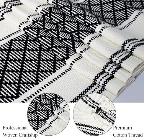 wracra boho المنسوجة الجدول عداء 14 × 72 بوصة أبيض وأسود ريفي الجدول العداءين الحديثة مزرعة نمط خمر ريفي الجدول عداء مع شرابات لخزانة الزفاف دش المنزل طاولة الطعام ديكور in Kuwait