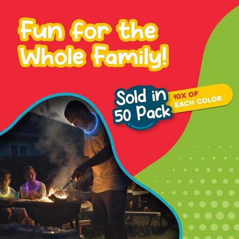 Windy City Novelties 22" Glow Stick Necklaces – 50 Pack for Summer Parties, Camping & July 4th Celebrations (Assorted) in Kuwait