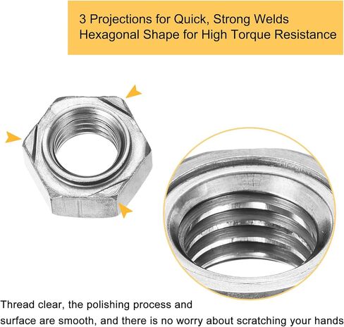 uxcell 10Pcs Hex Weld Nuts, M8x1.25mm Carbon Steel Hex Nuts with 3 Projections Machine Screw for DIY Home Repair Machinery, Silver in Saudi Arabia