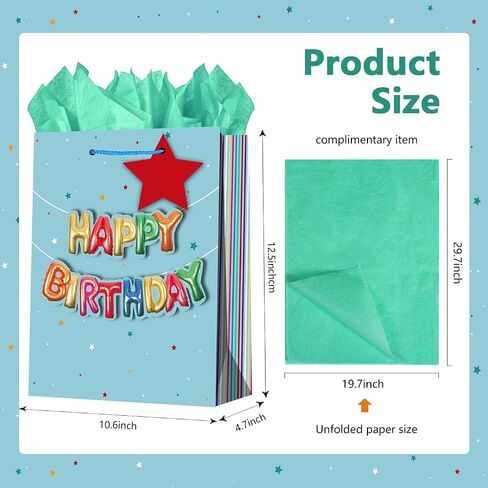 WLUSEAXI 4Pack Birthday Gift Bag with Tissue Paper,12.6×4.7×10.2 Inch Large Birthday Gift Bag with Handles,Happy Birthday Bags for Girls,Boys,Kids,Women’s Birthdays Party (B) in Kuwait