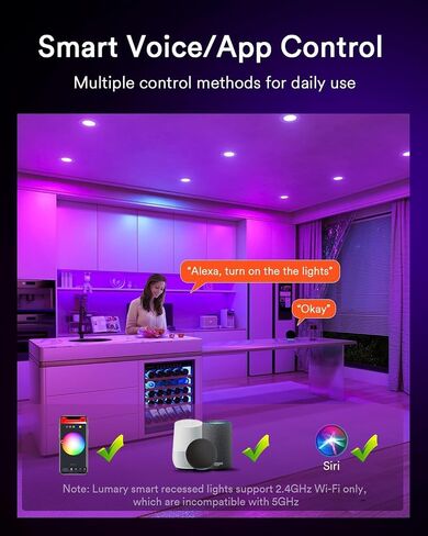 Lumary Integrated Smart Recessed Lighting 6 Inch with Junction Box 13W 1000LM Canless WiFi Downlight RGBCW Color Changing Wafer Light Work with Alexa/Google Assistant, 1PCS in Saudi Arabia