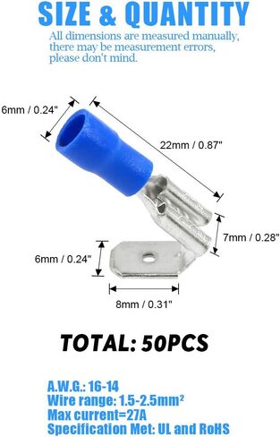 Glarks 50pcs 16-14 Gauge Semi Insulated Piggy Back Spade Electrical Insulated Quick Splice Crimp Terminals Connectors in Saudi Arabia