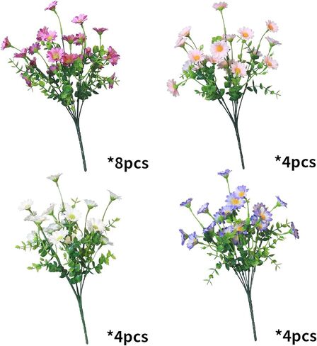 alyptus 8 Bundles Artificial Flowers for Outdoors Faux Mums UV Resistant Plastic Fall Plants Fake Greenery Orange Daisy Bulk for Home Gardenr Window Box Pathway Plante Wedding Decor (Orange) in Saudi Arabia