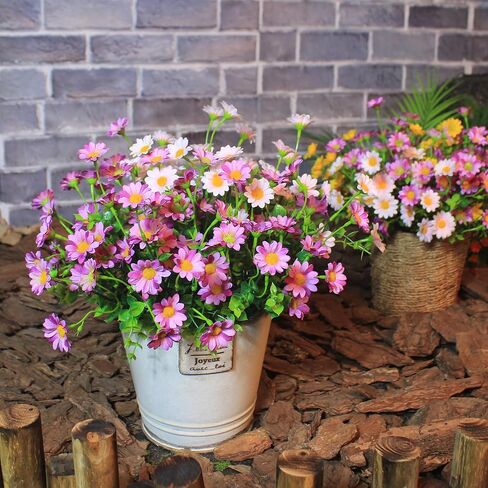 alyptus 8 Bundles Artificial Flowers for Outdoors Faux Mums UV Resistant Plastic Fall Plants Fake Greenery Orange Daisy Bulk for Home Gardenr Window Box Pathway Plante Wedding Decor (Orange) in Saudi Arabia