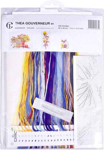Thea Gouverneur - Counted Cross Stitch Kit - Pansies - Aida Black - 18 Count - for Adults - 435.05 in Kuwait
