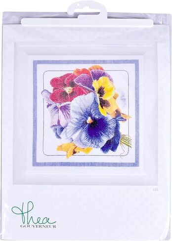 Thea Gouverneur - Counted Cross Stitch Kit - Pansies - Aida Black - 18 Count - for Adults - 435.05 in Kuwait