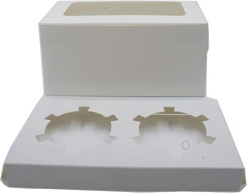 White/Brown Bakery Cupcake Box with Display Window & Cupcake Insert Fits 2 Standard Size Cupcakes and Muffins-25 Sets (white) in Saudi Arabia