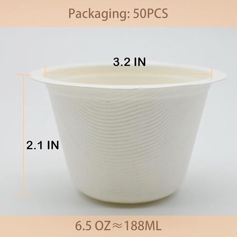 [50 Count] Ice Cream Cups Disposable: Natural 6.5 OZ Small Paper Cup, Eco-Friendly Dessert Containers for Food Servings in Saudi Arabia