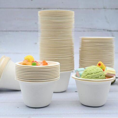 [50 Count] Ice Cream Cups Disposable: Natural 6.5 OZ Small Paper Cup, Eco-Friendly Dessert Containers for Food Servings in Saudi Arabia