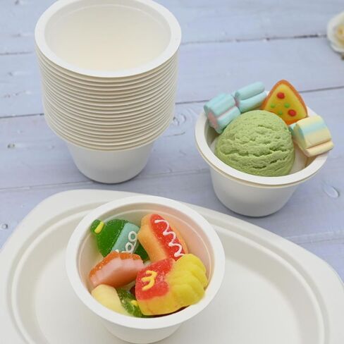 [50 Count] Ice Cream Cups Disposable: Natural 6.5 OZ Small Paper Cup, Eco-Friendly Dessert Containers for Food Servings in Saudi Arabia