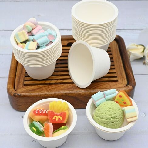 [50 Count] Ice Cream Cups Disposable: Natural 6.5 OZ Small Paper Cup, Eco-Friendly Dessert Containers for Food Servings in Saudi Arabia