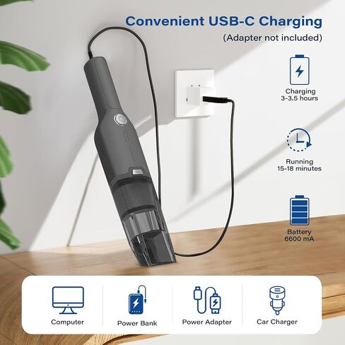 Mini Vacuum Cleaner, Handheld Vacuum Cordless with13KPA Suction Brushless Motor, 1.25lbs Ultra-Lightweight, LED Light, Portable Vacuum for Car & Home Cleaning (Grey) in Saudi Arabia