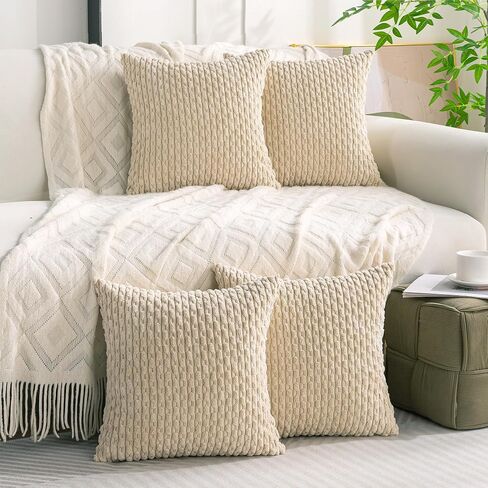 Set of 4 Neutral Decorative Pillow Covers 18x18 Inch Corduroy Throw Pillow Covers for Bed Couch Sofa Living Room Soft Cushion Cases in Saudi Arabia