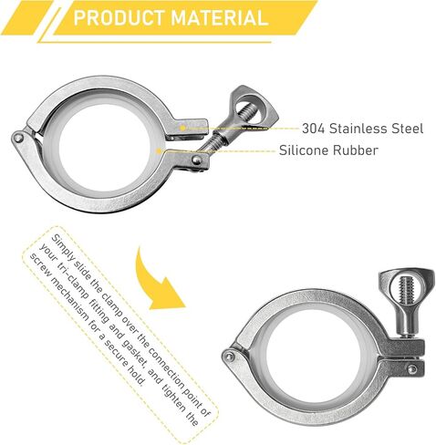 1.5 Inch Tri Clamp with Silicone Gasket 304 Stainless Steel 1.5" Single Pin Tri-Clamp Light Duty Sanitary TC Fittings Quick Connect Clamps 2PCS in Saudi Arabia