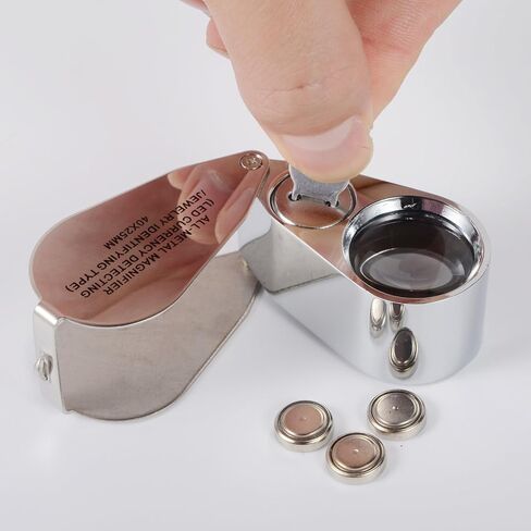 40X Full Metal Illuminated Jewelry Loop Magnifier,Delixike Pocket Folding Magnifying Glass Jewelers Eye Loupe with LED Light(LED Currency Detecting/Jewlers Identifying Type Lupe) in Kuwait