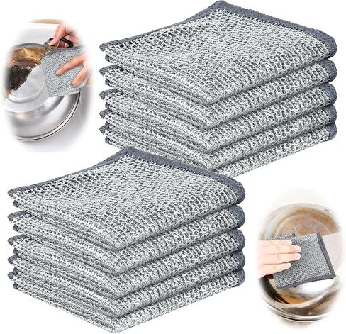 2024 New Double Layer Non-Scratch Wire Dishcloth，5 pcs Multipurpose Wire Dishwashing Rags for Wet and Dry,Scrubs & Cleans for Dishes, Sinks, Counters, Stove Tops (5 pcs Double Layer Wire Dishcloth) in Saudi Arabia