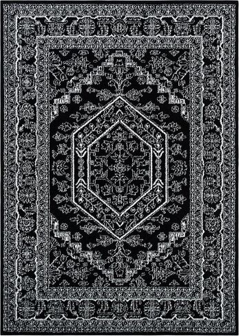 سجادة Safavieh Adirondack Collection - 2'6" x 4'، أسود وعاجي، تصميم ميدالية شرقية، لا يتساقط ويسهل العناية به، مثالي للمناطق ذات حركة المرور العالية في المدخل، وغرفة المعيشة، وغرفة النوم (ADR108Z) in Saudi Arabia