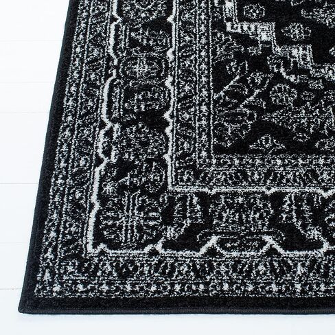 سجادة Safavieh Adirondack Collection - 2'6" x 4'، أسود وعاجي، تصميم ميدالية شرقية، لا يتساقط ويسهل العناية به، مثالي للمناطق ذات حركة المرور العالية في المدخل، وغرفة المعيشة، وغرفة النوم (ADR108Z) in Saudi Arabia