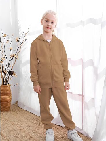 CM C&M WODRO AFUKUIA Girls Solid Jogger Set Active Zipper Long Sleeve Hoodie Sweatshirt and Sweatpants Kid Tracksuit Outfit in Saudi Arabia