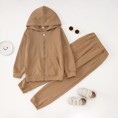 CM C&M WODRO AFUKUIA Girls Solid Jogger Set Active Zipper Long Sleeve Hoodie Sweatshirt and Sweatpants Kid Tracksuit Outfit in Saudi Arabia