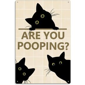 Kercan Black Cat Are You Pooping Funny Tin Signs Bathroom Wall Decor Vintage Wall Art Decoration Living Room Restroom Toilet Poster,8 x 12 Inch,Beige