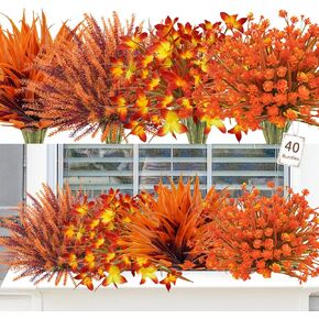TORONTOKYO 40 Bundles Artificial Fall Flowers for Outdoors, Fake Fall Flowers UV Resistant Faux Plastic Plants Shrubs for Autumn Garden Window Box Porch Balcony Wedding Thanksgiving Decor