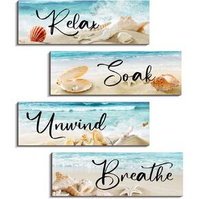 COLOR VALLEY ART للاسترخاء والراحة مع الأجواء الساحلية - مجموعة ديكور جدار الحمام بطابع الشاطئ، مقاس 4.0 × 11.8 بوصة × 4 قطع in Kuwait
