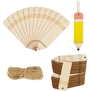 Whaline 20Pcs Back to School DIY Craft Cutout Wooden Pencil Shaped Hanging Ornaments Back to School Craft Cutout with Hemp Rope for First Day of School Classroom Party Decorations Supplies in Kuwait