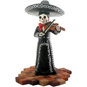 Skeleton Skull Black Mariachi Band Violin Figurine Collectible