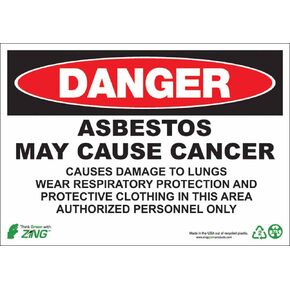 Zing Green Products 2672 Recycled Plastic "Danger, Asbestos" GHS Safety Sign, 14" Length, 10" Width