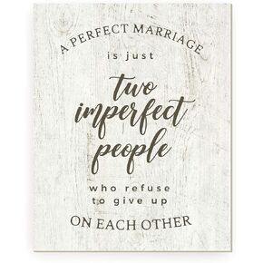 A Perfect Marriage is Just Two Imperfect People Rustic Framed Wood Farmhouse Wall Sign 12x15 (Frame Included)