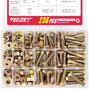 YEEZET 579PCS Grade 8 Heavy Duty Bolts and Nuts Washers Kit, 1/4-20 5/16-18 3/8-16 Hex Bolts Nuts Assortment Kit, Includes 15 Most Common Sizes
