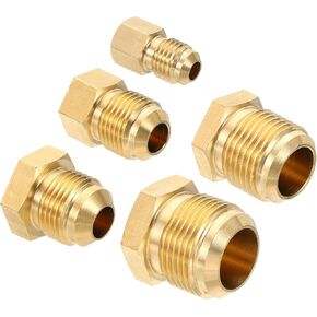 PATIKIL Male 1/4", 3/8", 1/2", 5/8", 3/4" Brass Seal Plug, 5 Pack SAE Flare Tube Fitting 45 Degree Hex Pipe Fittings for Air Conditioner Refrigeration