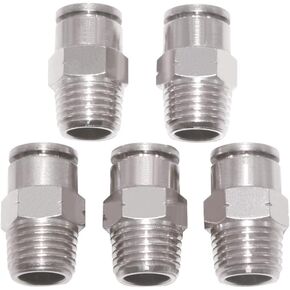 Pneumatic Nickel Plated Copper Straight 1/4" Tube OD to 1/4" NPT Push to Connect Fitting PC-1/4-N2 (Pack of 5)