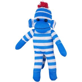 Plushland Adorable Sock Monkey, The Original traditional hand knitted stuffed animal Toy Gift-for kids, Babies, Teens, Girls and Boys Baby Doll Present Puppet (16'' blue)