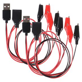 4PCS USB to Alligator Clip Adapter Cable, 24AWG 2PCS Male USB to Alligator Clip Jumper Probe, 2Pcs Female USB to Dual Copper Alligator Clip Test Leads 60cm / 1.96 ft for Testing The Circuit