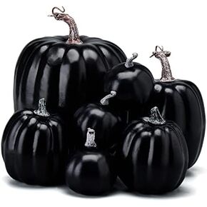 woshilaocai 7PCS Artificial Pumpkins Décor Fall Harvest Thanksgiving/Halloween Holiday Farmhouse Decorations for Home (Bright Orange)