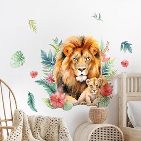 Supzone Jungle Lion Wall Decals Safari Animals Lion Mother and Cubs Wall Stickers Peel and Stick Vinyl Wall Art Decor for Children Kids Nursery Bedroom Playroom Living Room