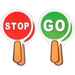 Thinp 4 Pack Stop and Go Sign,Handheld Sign Lights Double Sided Stop & Go Sign Red & Green Stop Sign for Kids PVC Waterproof Crossing Guard Road Signs for Kids Teaching Traffic Safety,10 X 2 Inches