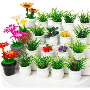 26Pcs Miniature Potted Plants, Mini Artificial Plants, 1:12 Scale Doll House Accessories, Suitable for Dollhouse Decoration, Christmas Birthday Gifts, DIY Handicrafts