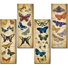 4 Pack Vintage Butterfly Art Sign Rustic Wooden Hanging Wall Decors Papillons Wall Art Butterflies Species Aesthetic Art Wall Decors for Farmhouse Bedroom Dining Room Living Room Office, 11 x 3.5 Inch