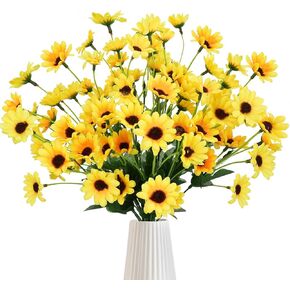 4 Bundles Sunflowers Artificial Flowers for Outdoors Fake Flowers Bouquets Fake Mums Table Centerpieces Arrangements Decor Wedding Home Kitchen Office Windowsill DIY Decorations