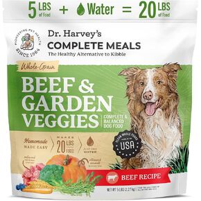 Dr. Harvey's Beef & Garden Veggies Dog Food, Human Grade Whole-Grain Dehydrated Dog Food with Freeze-Dried Beef (5 Pounds)