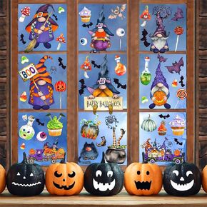 Halloween Decorations Halloween Window Clings Scary Black Cat Colorful Glass Window Stickers Skeleton Ghost Window Decorations Halloween Party Decorations Window Stickers 4Pcs