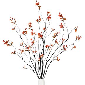 Dolicer 3Pcs Artificial Fall Branches Leaf Spray, Artificial Fall Ficus Branches and Ficus Stems for Vase, Faux Fall Decorative Banyan Twig Plants for Home Office Banquet Party Decor (Orange)