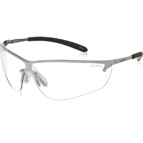 Bollé Safety 40073 Silium Safety Eyewear with Silver Metal + TPE Semi-Rimless Frame and Clear Lens