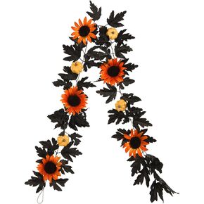 YHNJI 5.9ft سقوط أوراق القيقب إكليل، سقوط إكليل، عباد الشمس الاصطناعي اليقطين مابل ليف فاينز لعيد الشكر، عشاء، مدفأة، باب، إطار، مدخل، خلفية، ديكور in Kuwait